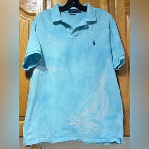 Polo Ralph Lauren Sky Blue Sailboat Slim Fit Polo Shirt Men’s XXL EUC